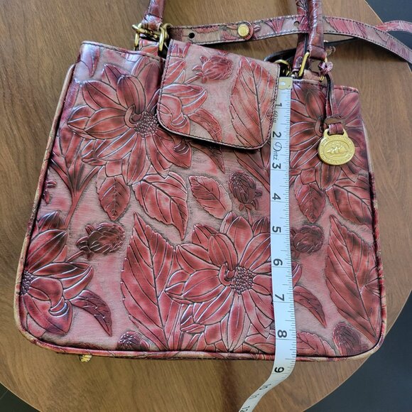 Vintage Brahmin Leather Purse Satchel, Embossed Floral all-over pattern Burgundy - Picture 15 of 16